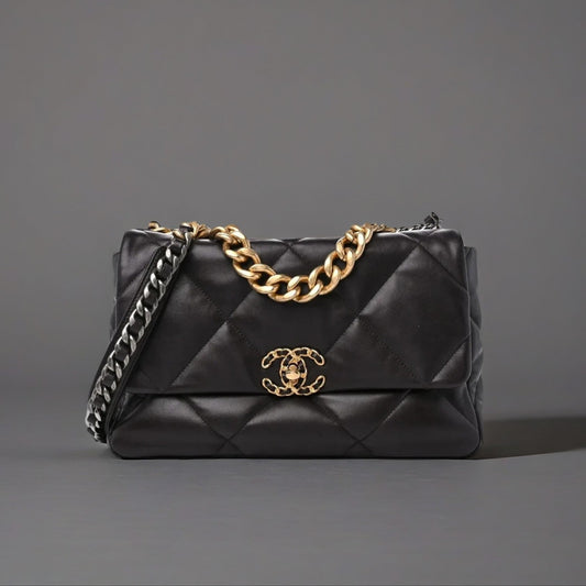 Lambskin Quilted Large Chanel 19 Flap Dark Brown