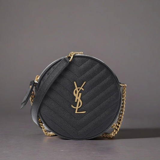 Grain De Poudre Matelasse Chevron Quilted Round Vinyle Camera Bag Black