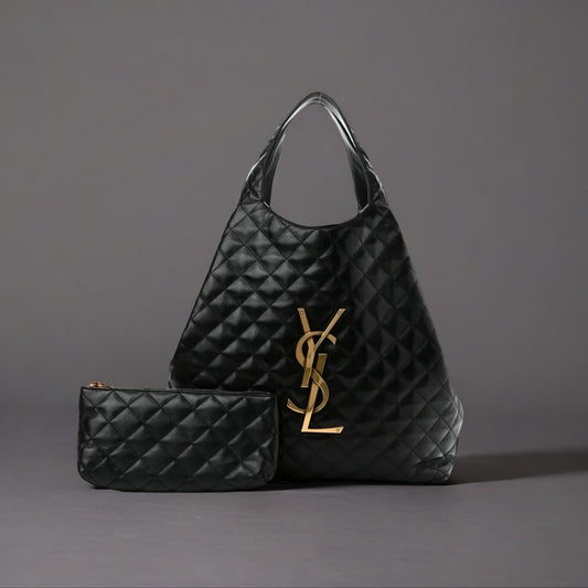 Lambskin Quilted Maxi Icare Shopping Tote Black