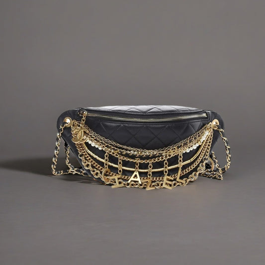 Lambskin Quilted All About Chains Waist Belt Bag Black