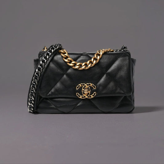 Lambskin Quilted Large Chanel 19 Flap Black