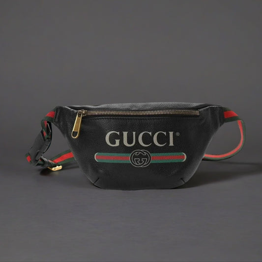 Grained Calfskin Small Logo Belt Bag Black