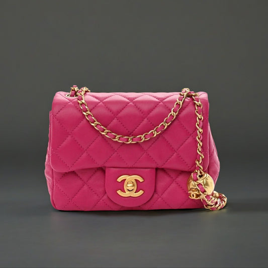 Lambskin Quilted Mini CC Pearl Crush Flap Fuchsia