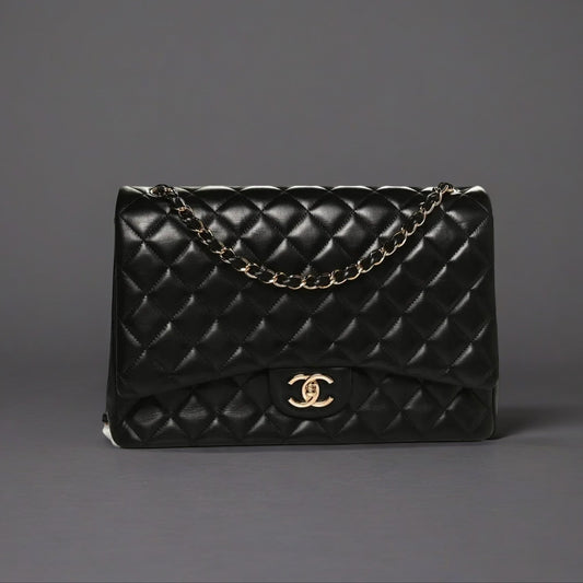 Lambskin Quilted Maxi Double Flap Black
