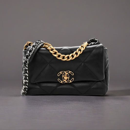 Lambskin Quilted Small Chanel 19 Flap Black