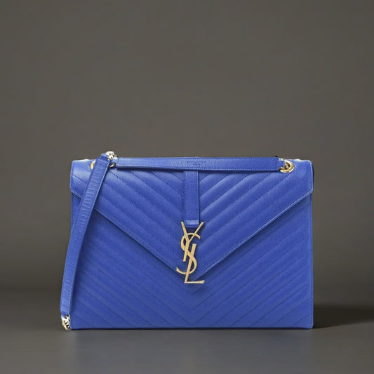 Grain De Poudre Matelasse Chevron Large Monogram Satchel Blue Majorelle