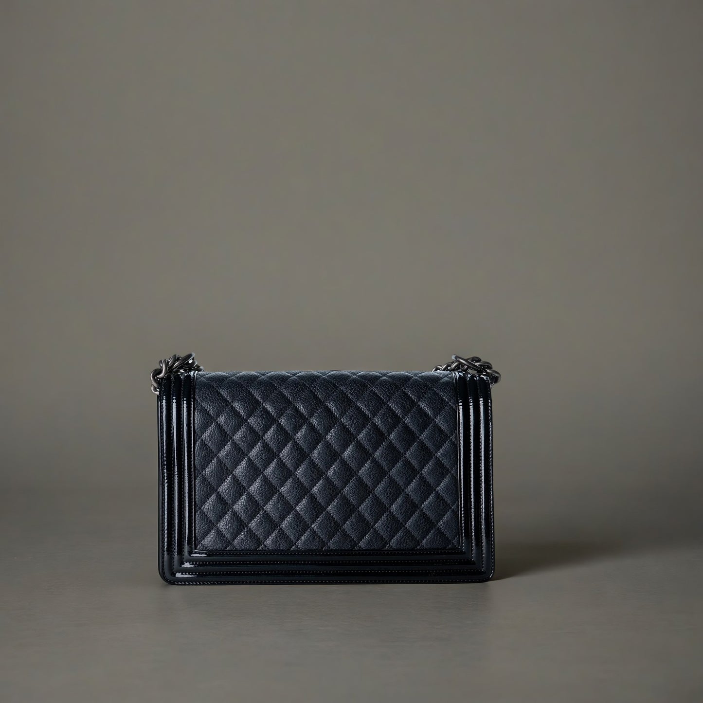 Goatskin Patent Quilted New Medium Boy Flap Navy Blue