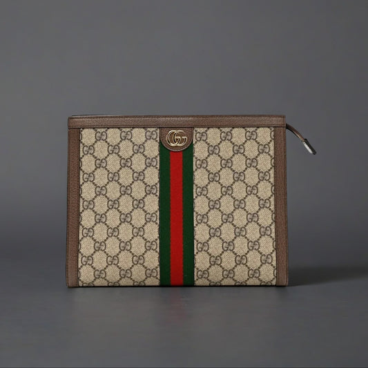 GG Supreme Monogram Web Ophidia Pouch Brown
