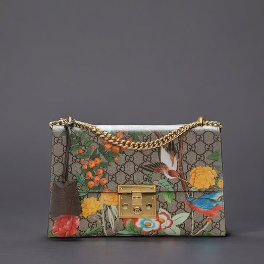 GG Supreme Monogram Tian Medium Padlock Shoulder Bag Beige Multicolor New Acero