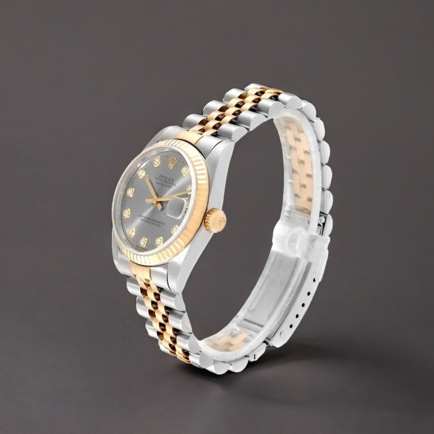 Rolex Datejust 26mm Steel Yellow Gold Slate Diamond Dial Watch