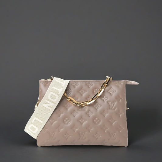 Lambskin Embossed Monogram Coussin PM Taupe