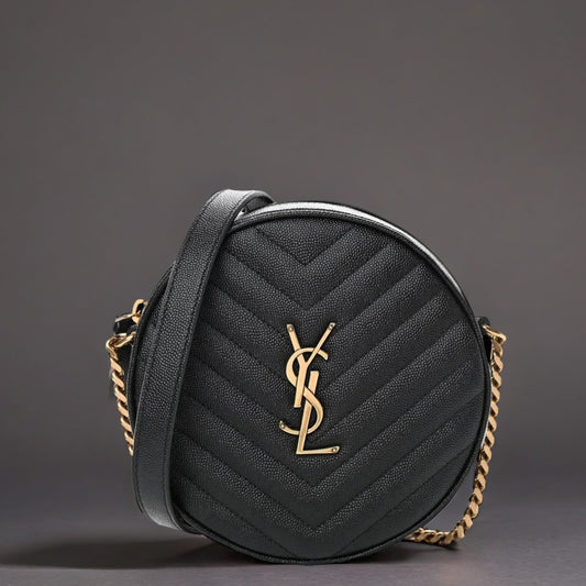 Grain De Poudre Matelasse Chevron Quilted Round Vinyle Camera Bag Black