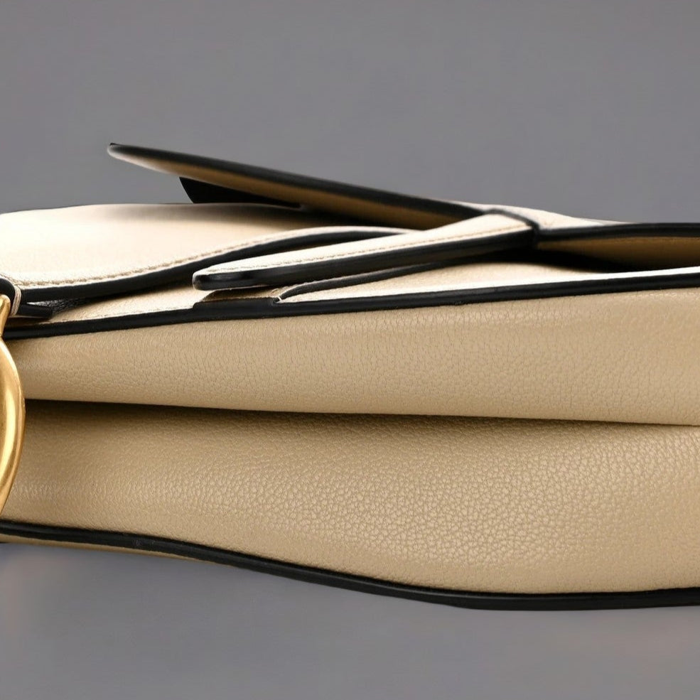 Grained Calfskin Saddle Bag With Strap Sand