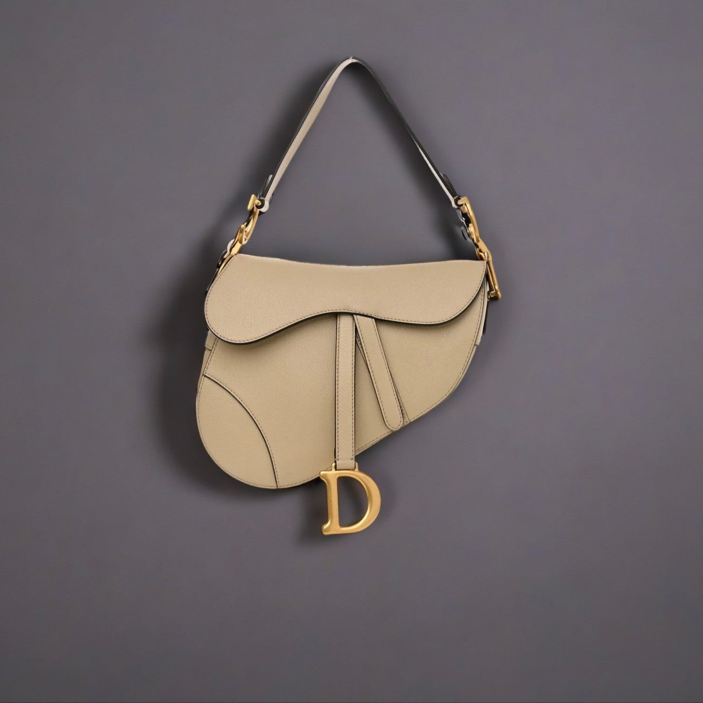 Grained Calfskin Saddle Bag With Strap Sand
