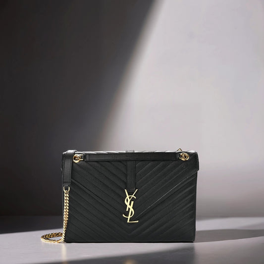 Grain De Poudre Matelasse Chevron Large Monogram Satchel Black