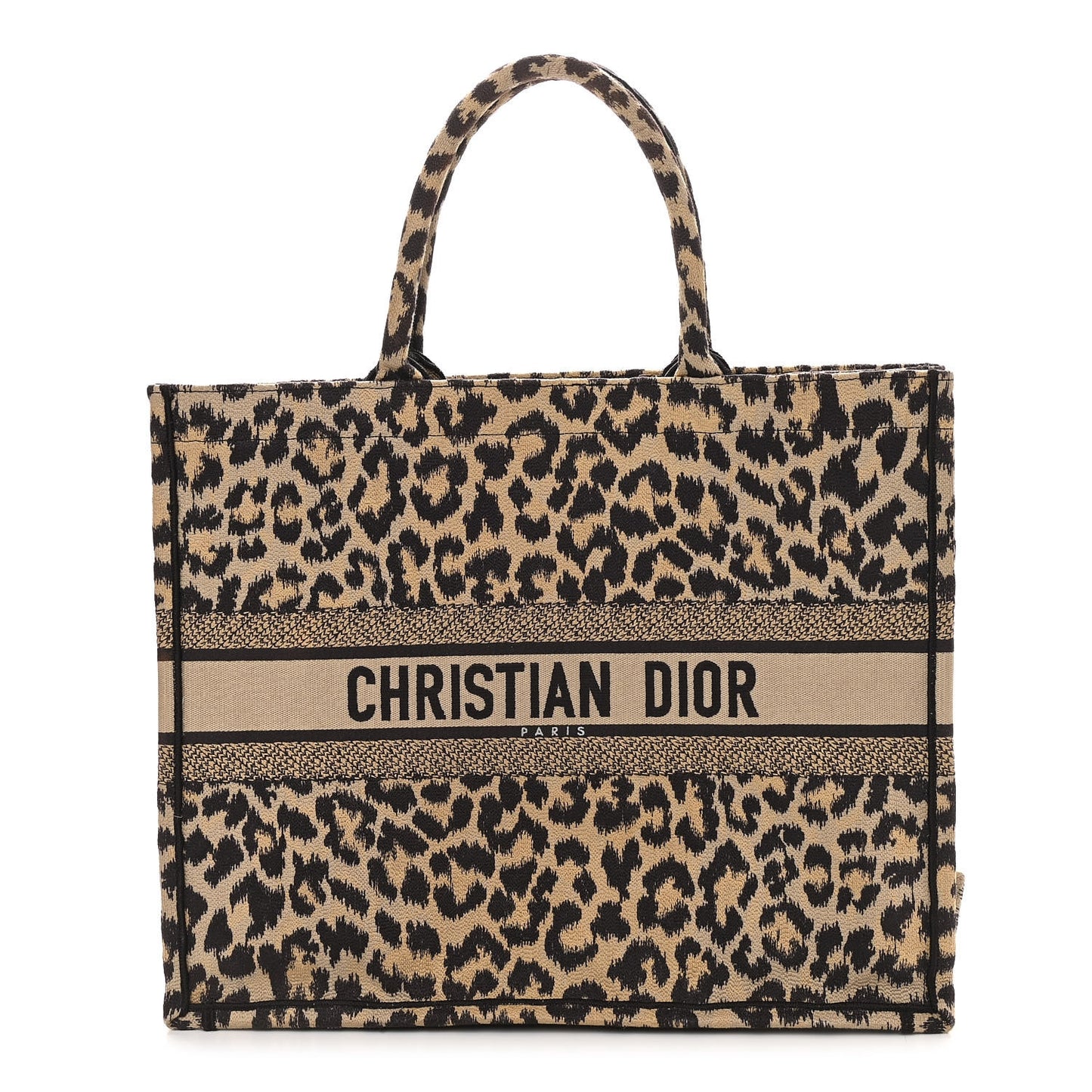 Canvas Mizza Embroidered Large Leopard Book Tote Beige
