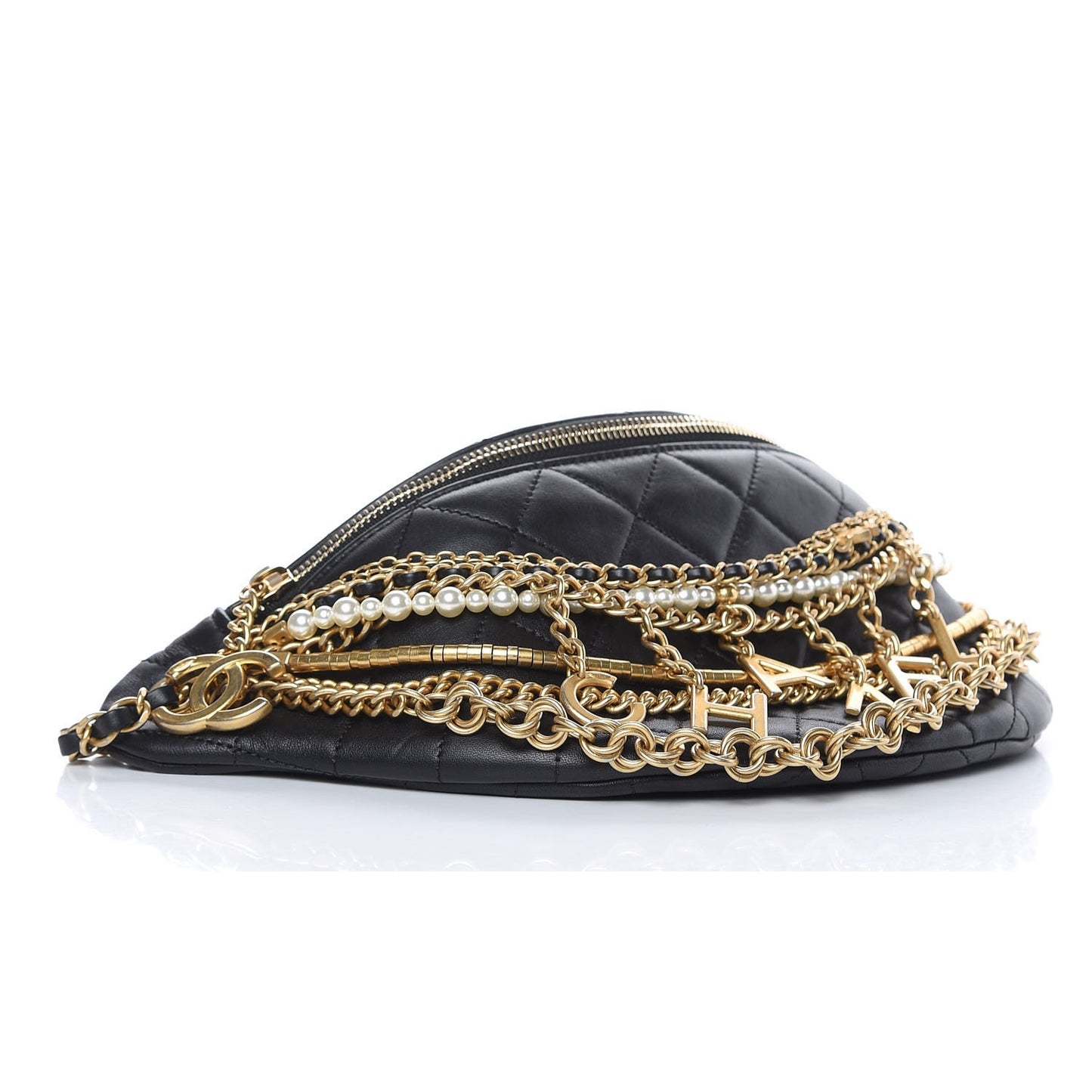 Lambskin Quilted All About Chains Waist Belt Bag Black
