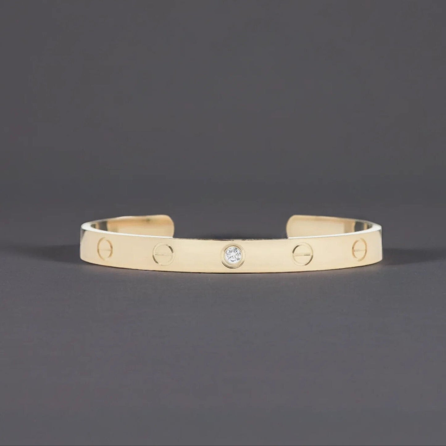 18K Yellow Gold 1 Diamond LOVE Cuff Bracelet 17