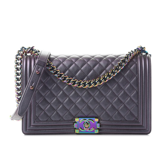 Iridescent Goatskin Quilted New Medium Boy Flap Purple