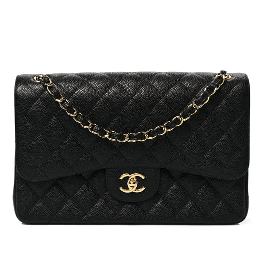 Caviar Quilted Jumbo Double Flap Black