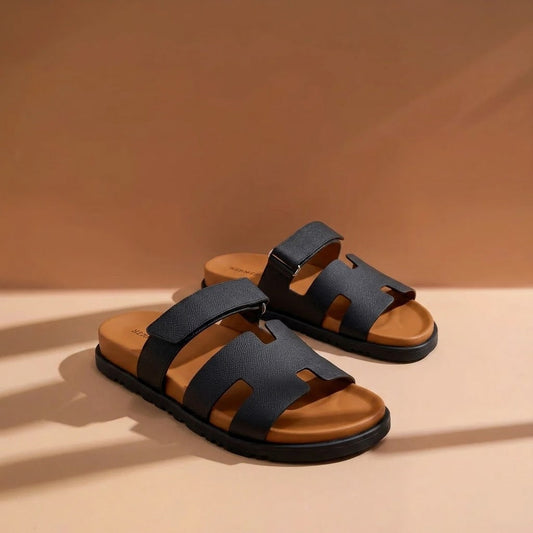 Calfskin Chypre Sandals 41.5 Black Gold