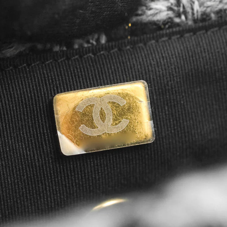 CHANEL Mini Flag Bag Black & Grey Tweed Aged Gold Hardware