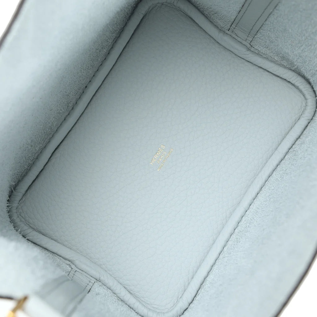 Taurillon Clemence Picotin Lock 18 PM Blue Pale Gold Hardwear