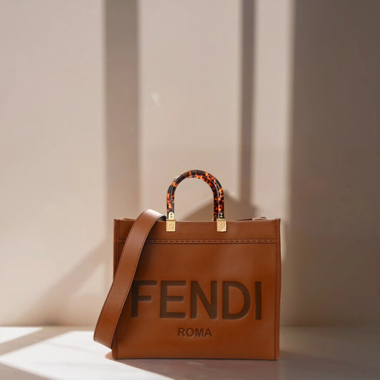 Vitello King Plexiglass Medium Fendi Sunshine Shopper Tote Cuoio