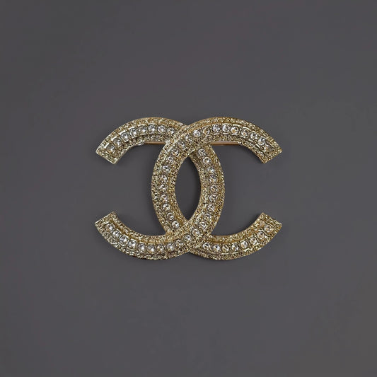 Crystal CC Brooch Gold