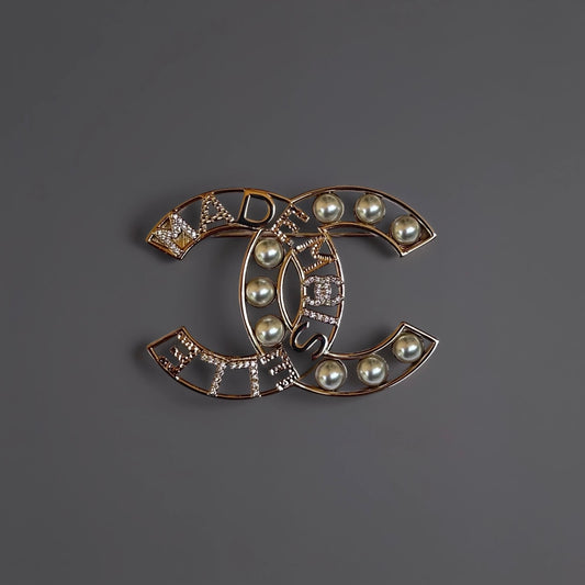 Crystal Pearl mademoiselle CC Logo Brooch
