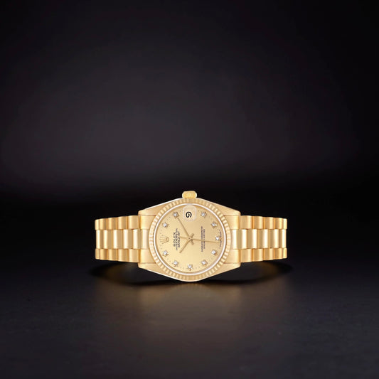 Rolex President Midsize 31 Yellow Gold Diamond Dial Ladies Watch