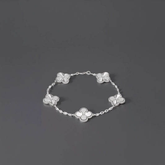 18K White Gold 5 Motifs Guilloche Vintage Alhambra Bracelet