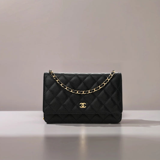 Caviar Quilted Wallet On Chain WOC Black