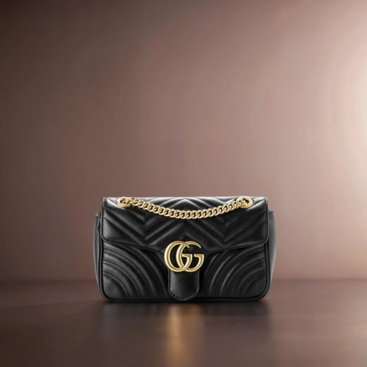 Calfskin Matelasse Small GG Marmont Shoulder Bag Black