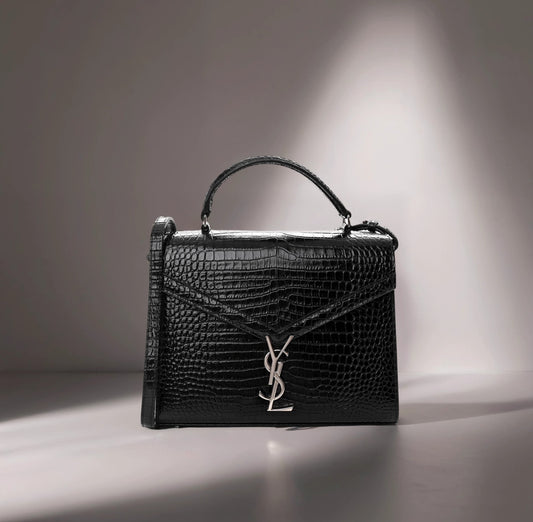Calfskin Crocodile Embossed Medium Classic Monogram Cassandra Top Handle Black Rouge Legion
