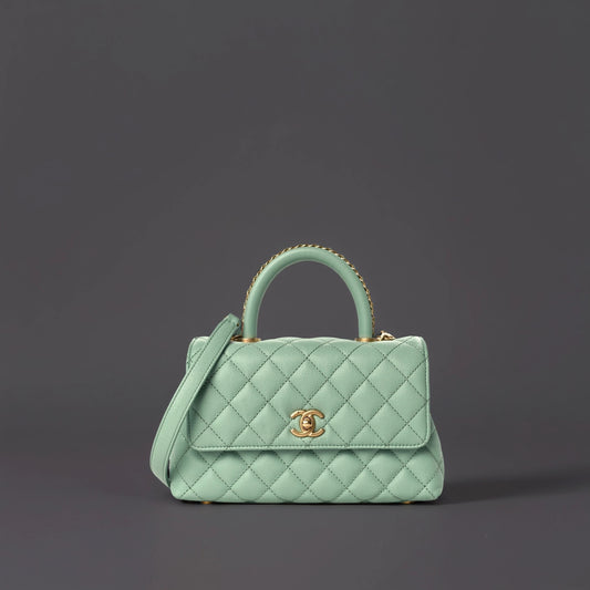 Caviar Quilted Mini Coco Chain Handle Flap Light Green