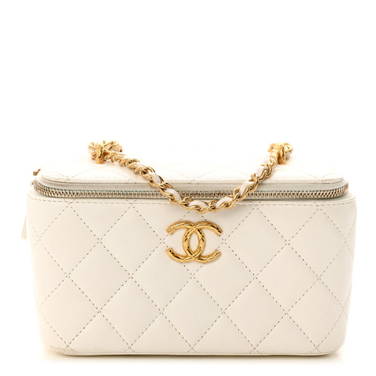 Lambskin Quilted Small CC Dynasty Vanity Case With Chain White