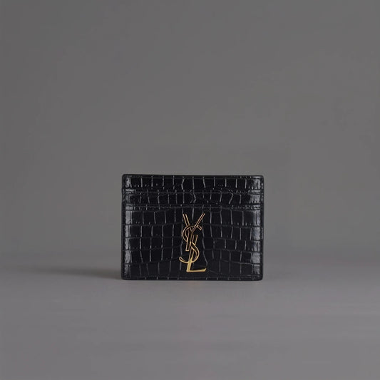 Shiny Calfskin Crocodile Embossed Monogram Cardholder