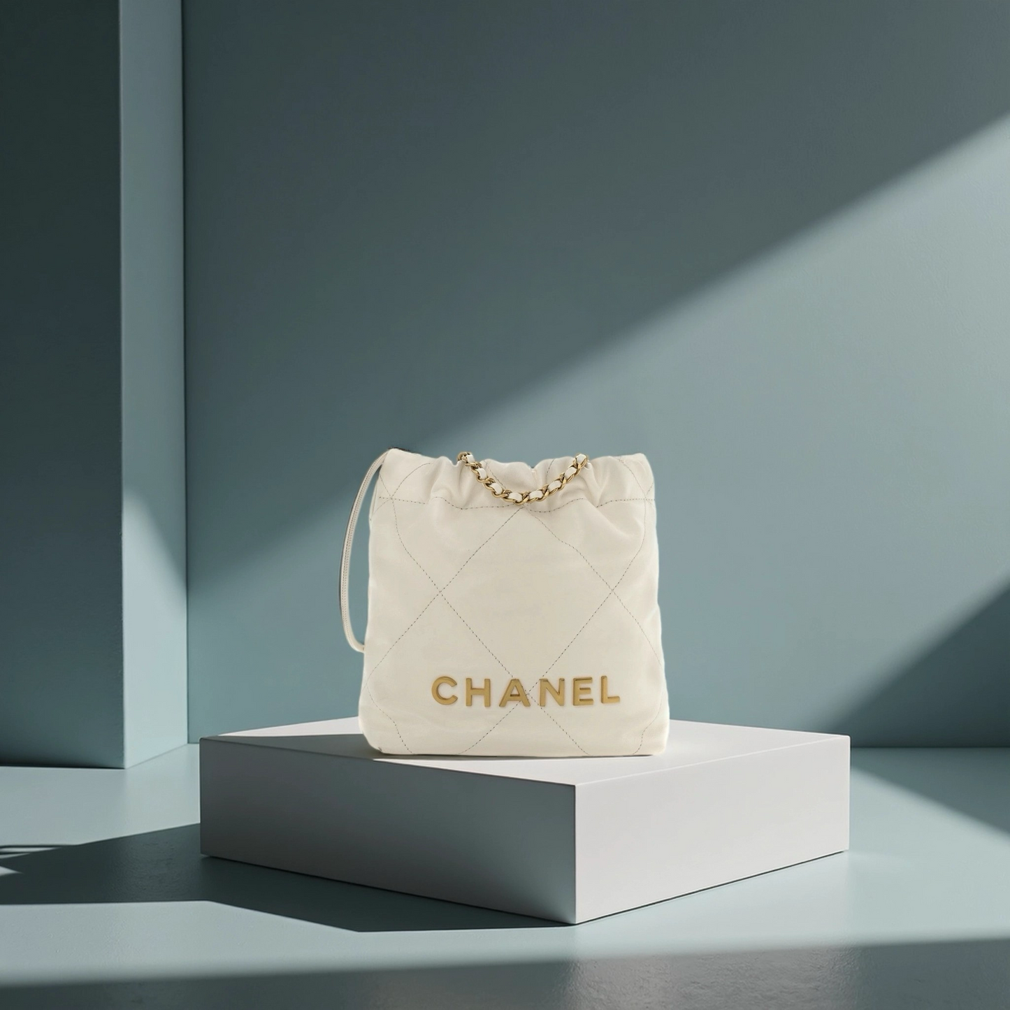 Shiny Calfskin Quilted Mini Chanel 22 White