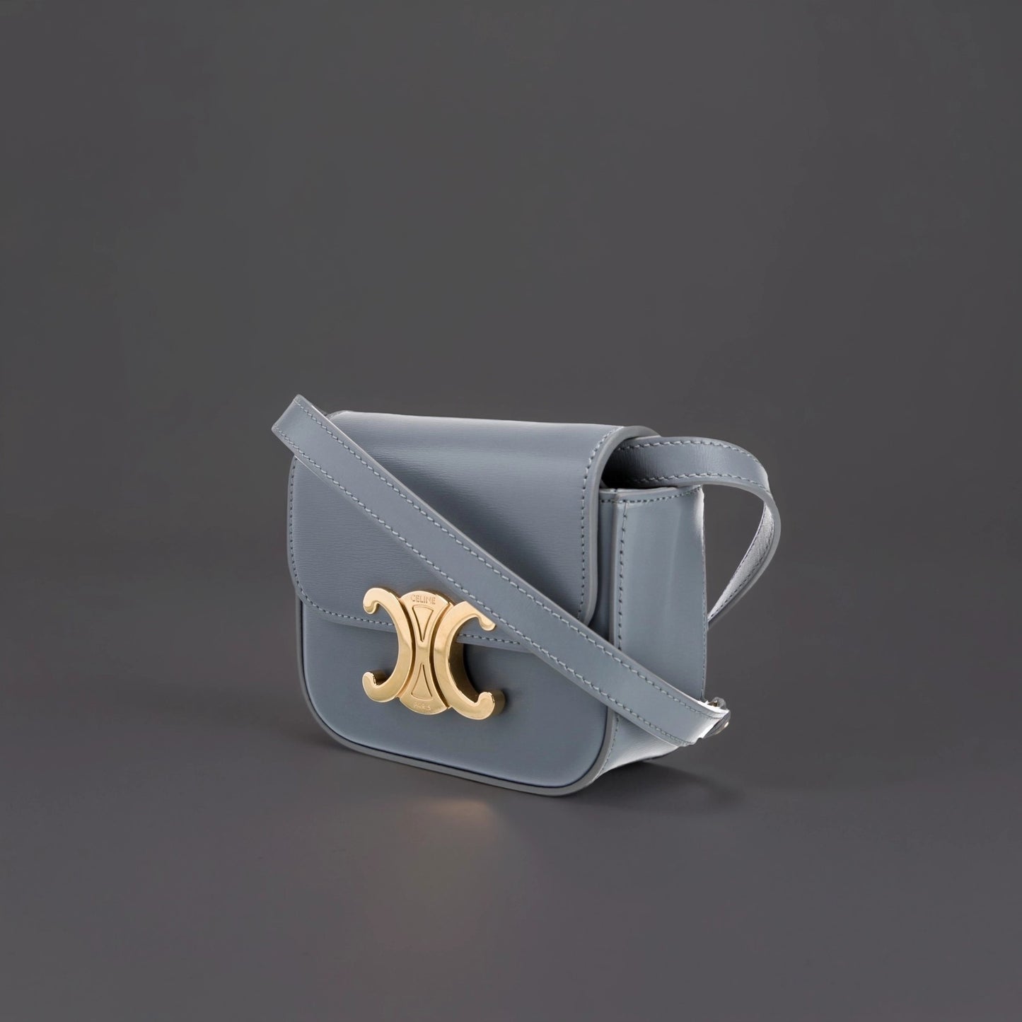 Shiny Calfskin Mini Triomphe Blue Grey