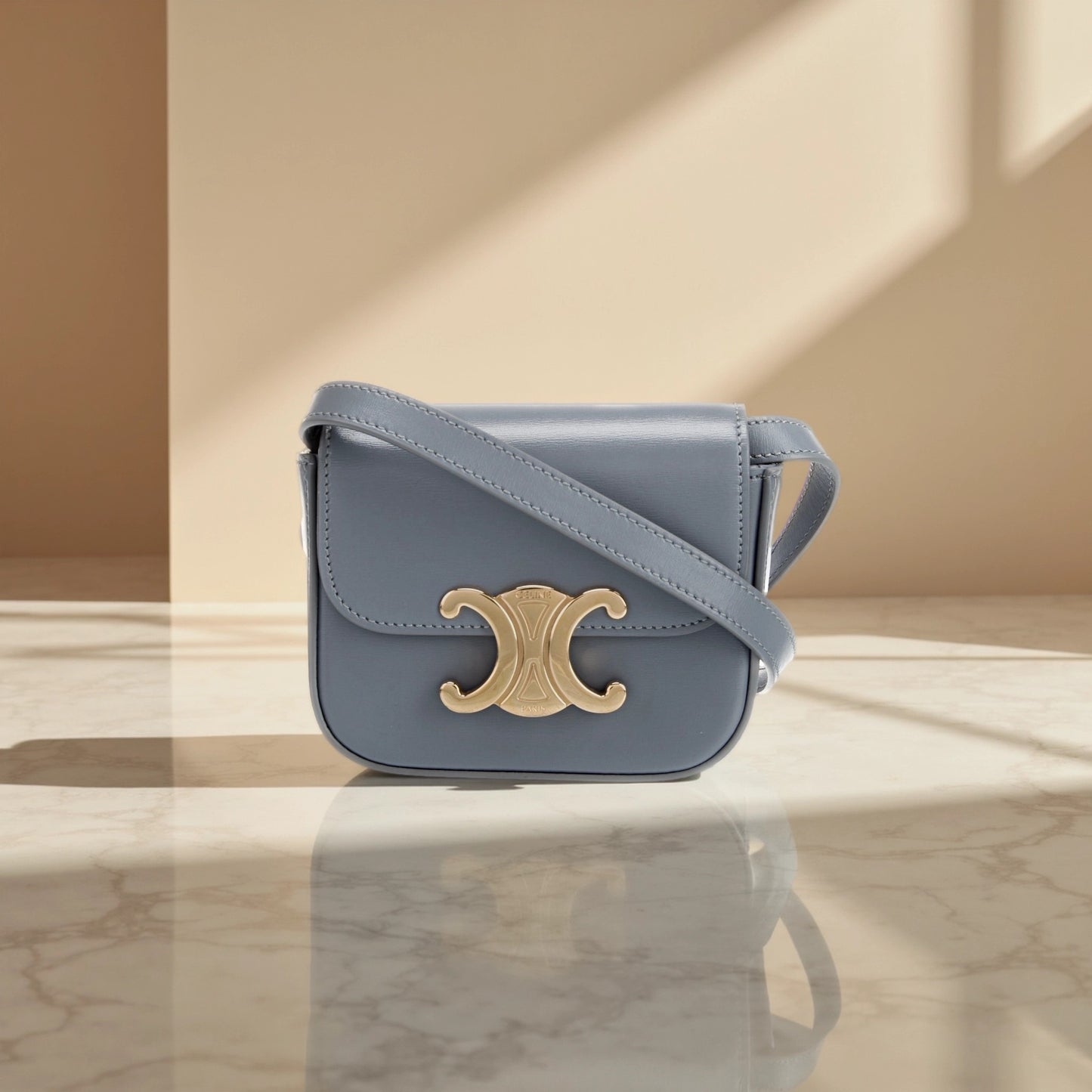 Shiny Calfskin Mini Triomphe Blue Grey