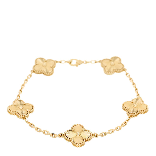 18K Yellow Gold 5 Motifs Guilloche Vintage Alhambra Bracelet