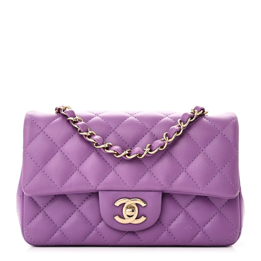 Lambskin Quilted Mini Rectangular Flap Purple