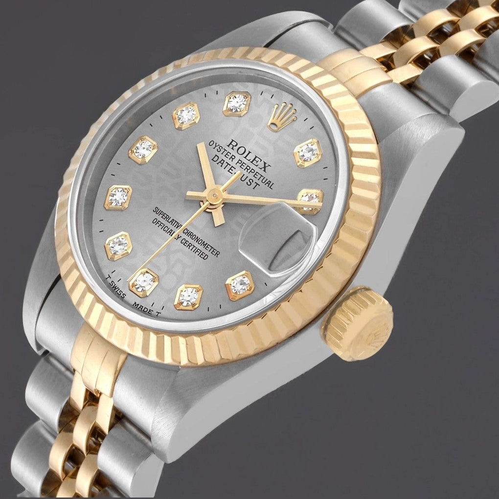 Rolex Datejust 26mm Steel Yellow Gold Slate Diamond Dial Watch