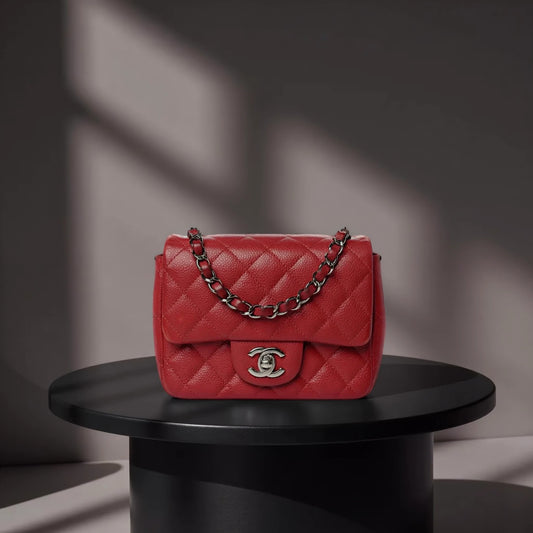 Caviar Quilted Mini Square Flap Red