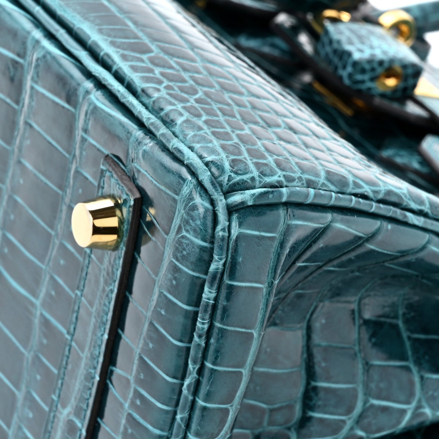 Shiny Porosus Crocodile Birkin 25 Vert Bosphore