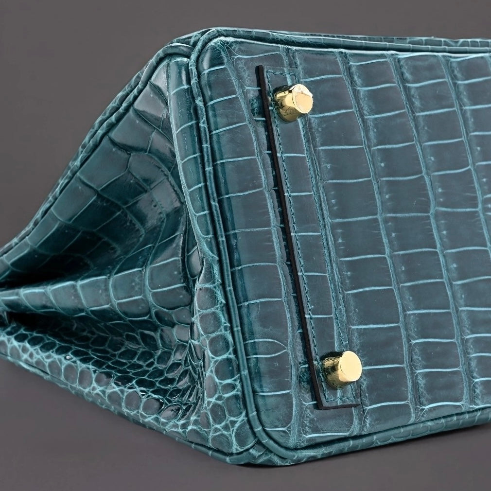 Shiny Porosus Crocodile Birkin 25 Vert Bosphore