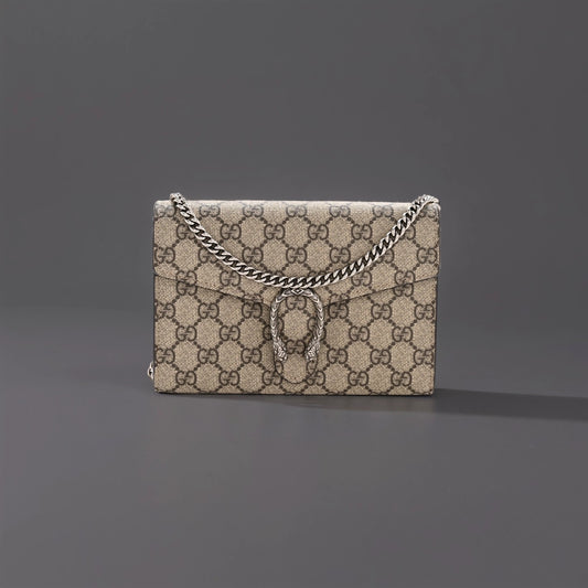 GG Supreme Monogram Mini Dionysus Chain Wallet Beige Taupe