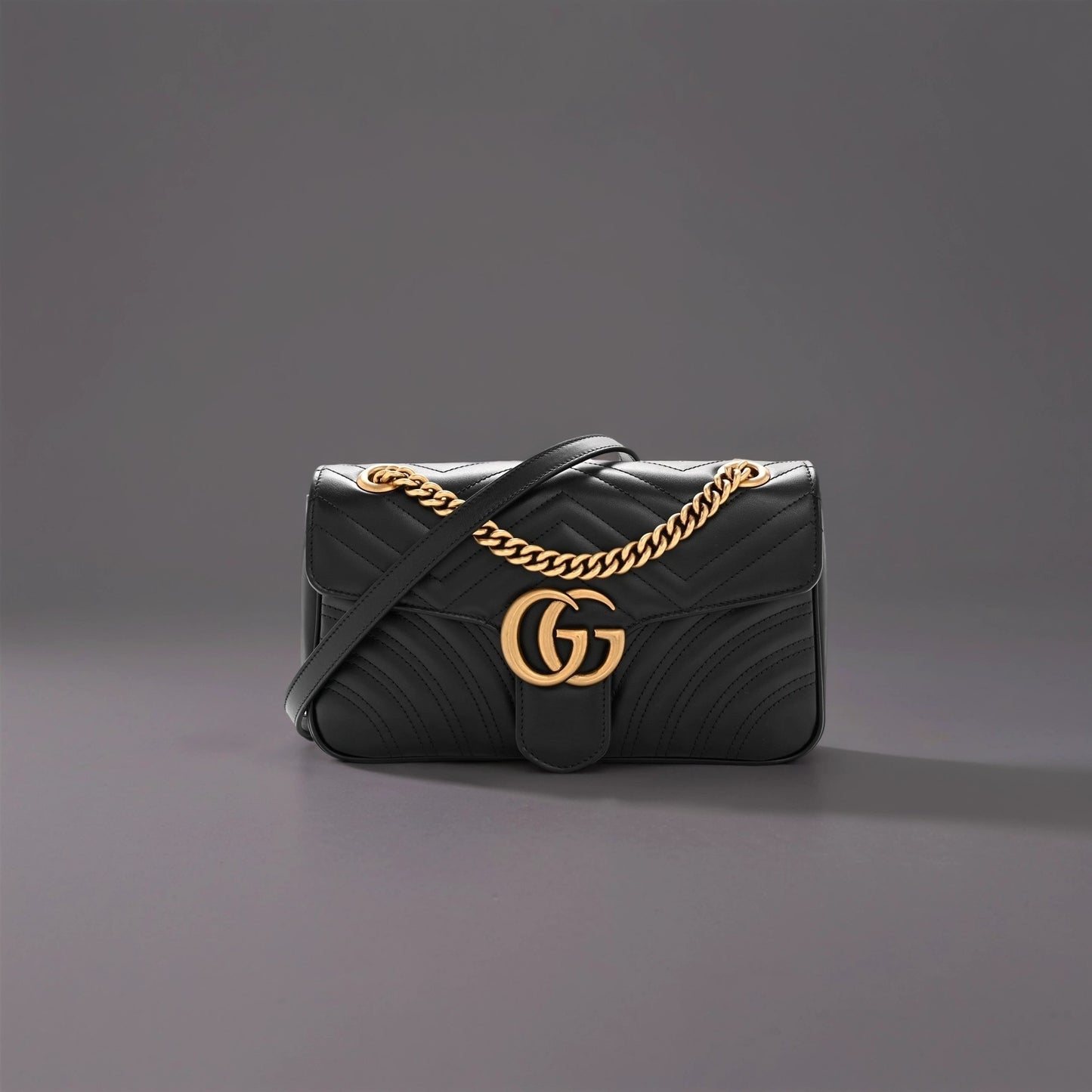 Calfskin Matelasse Small GG Marmont Shoulder Bag Black