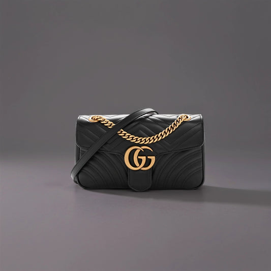 Calfskin Matelasse Small GG Marmont Shoulder Bag Black